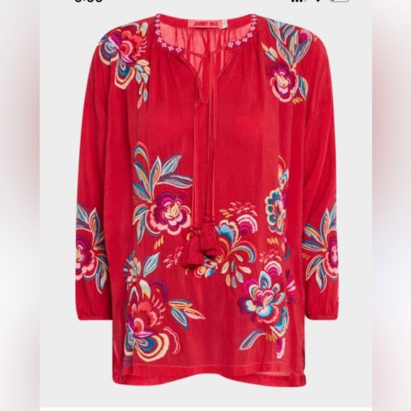 New Johnny Was Zadonia Floral Tassel Tie Blouse - Picture 4 of 16